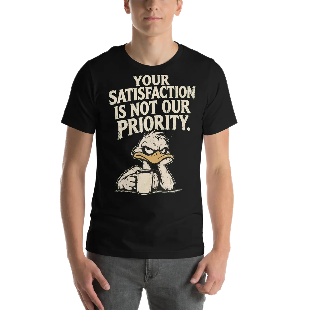 Black t-shirt with the NOT OUR PRIORITY design