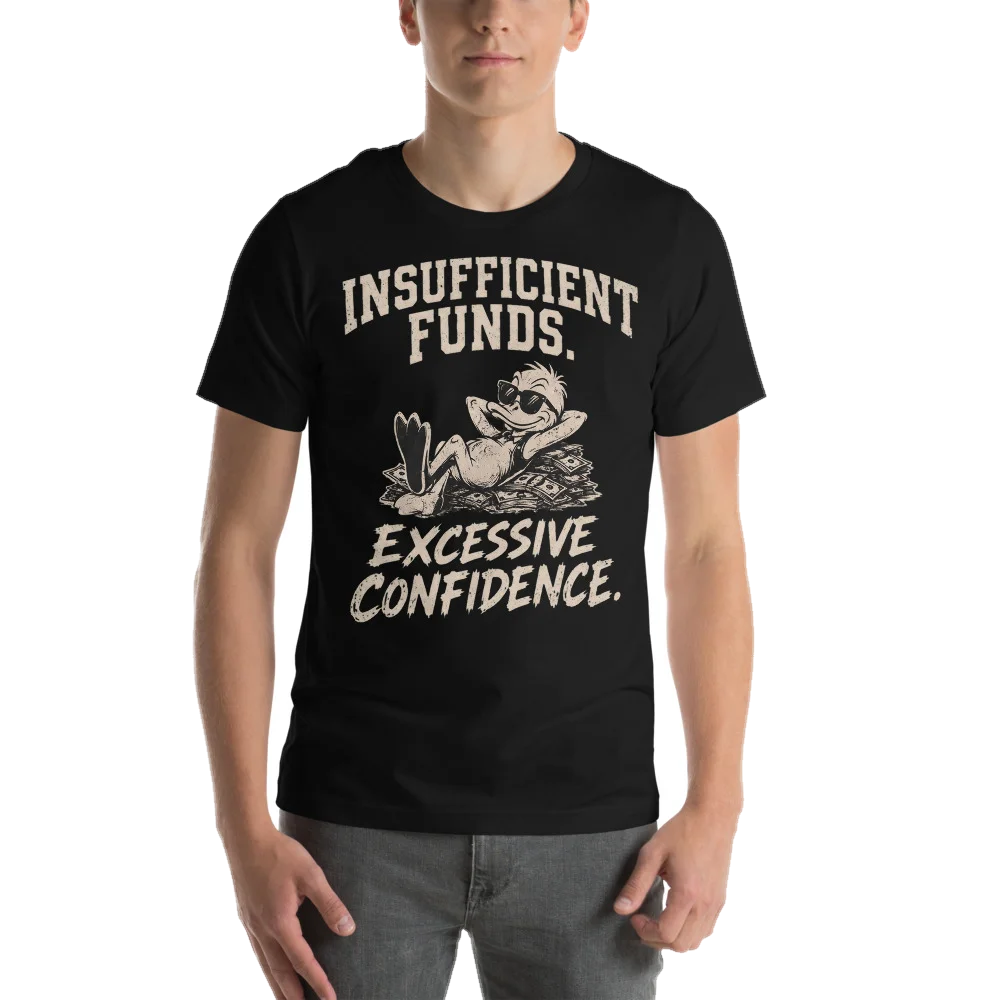 Black t-shirt with the INSUFFICIENT FUNDS design