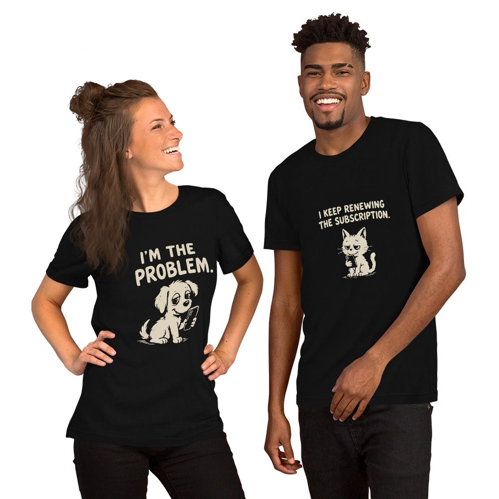 PROBLEM & RENEWAL: both shirts in the set, worn by two models.