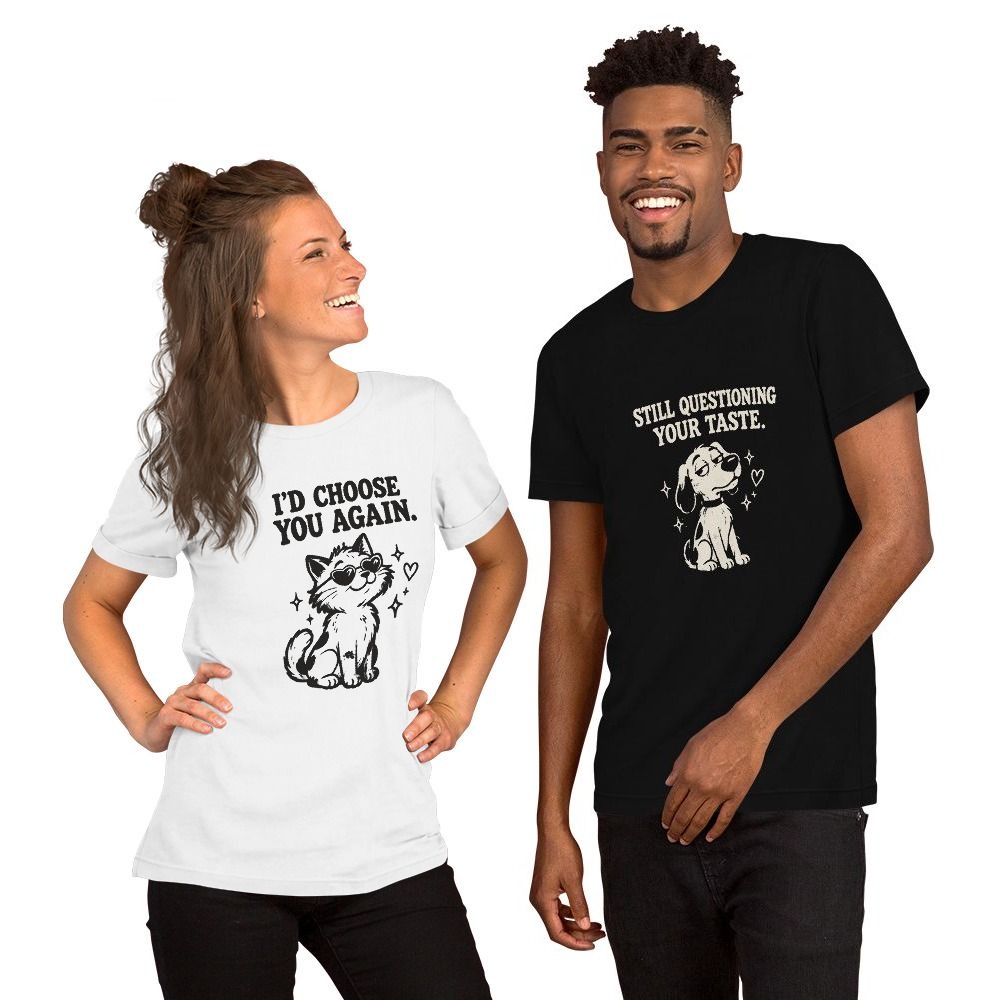 CHOSEN & CONFUSED: both shirts in the set, worn by two models.