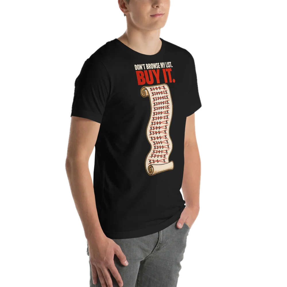 Don't Browse My List. Buy It., seen from behind