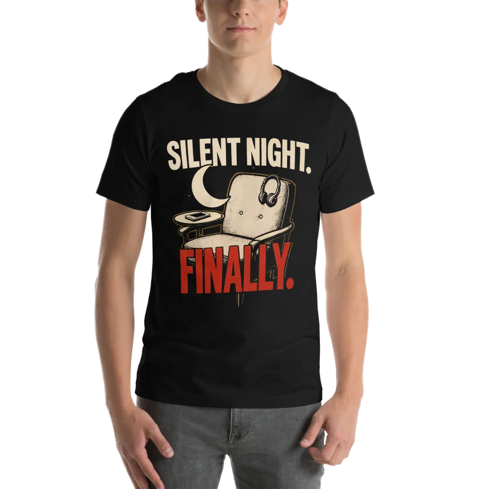 Black t-shirt with the Silent Night. Finally. design