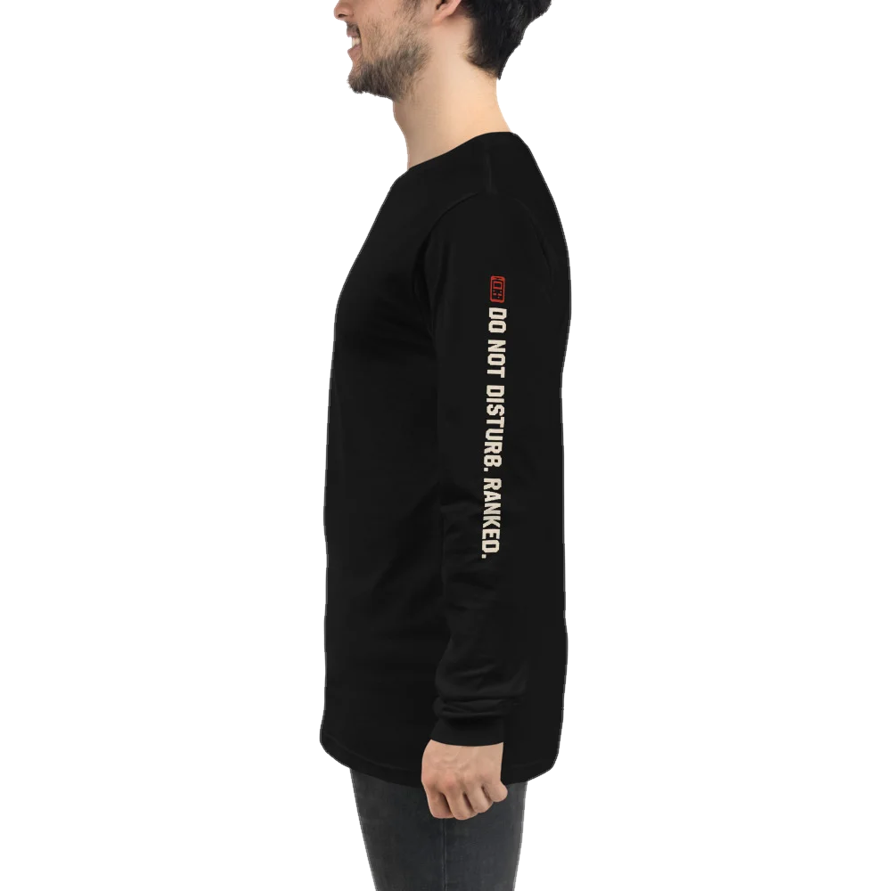 Black long-sleeve shirt with the Do Not Disturb. Ranked. design, photo 1 of 6