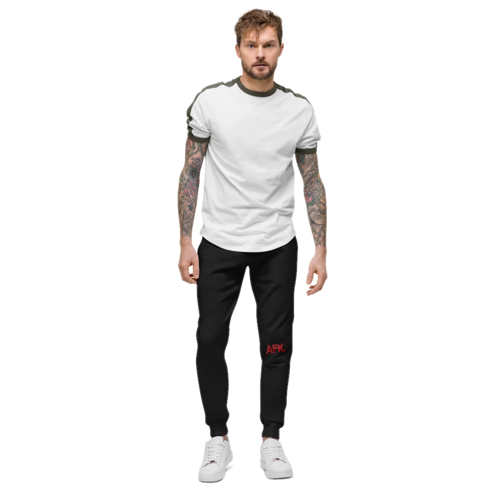 Black joggers with the AFK. design, front, on model